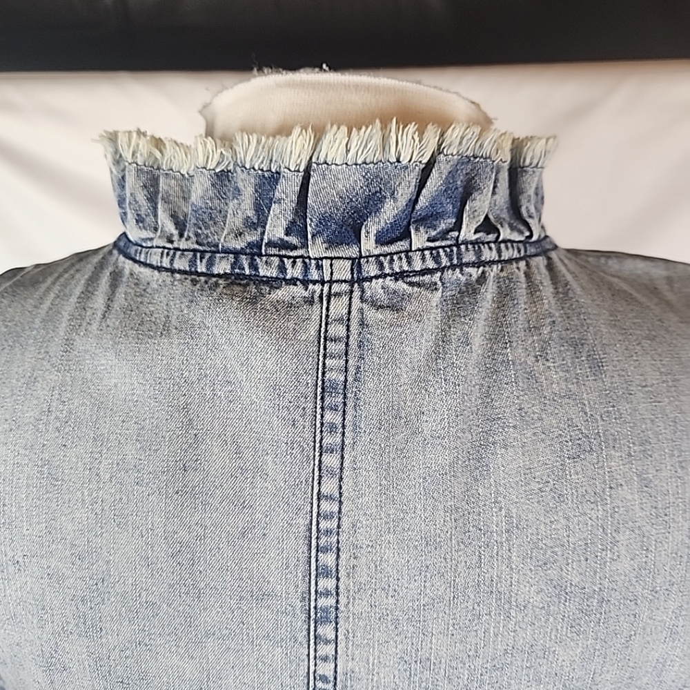 FDJ Acid Wash Chambray Shift Dress Large Sleeveless Coastal Cowgirl Pockets - Picture 4 of 10
